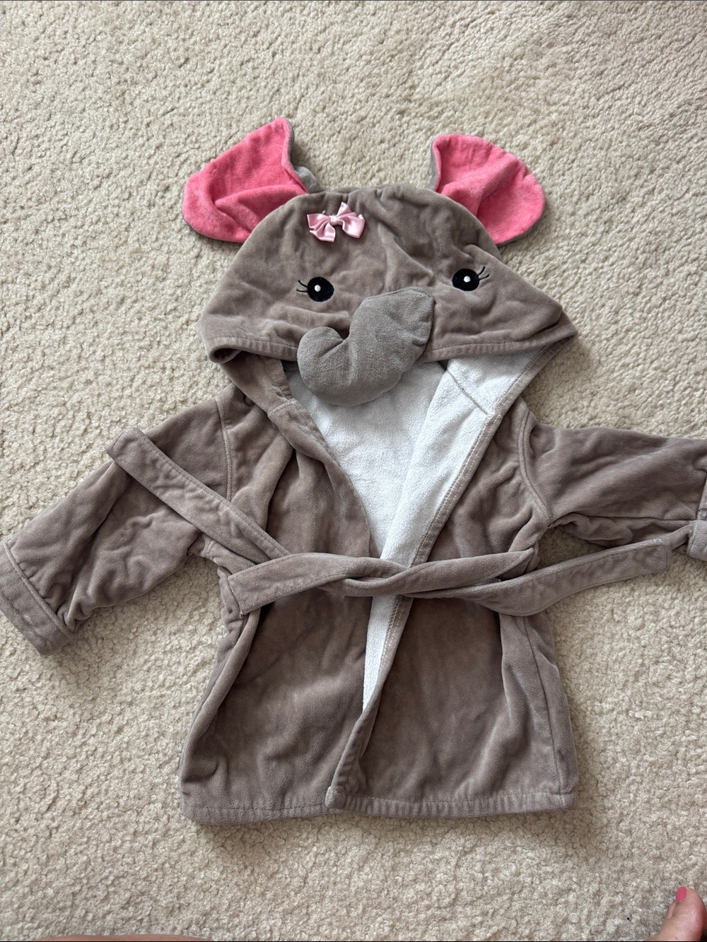 Toddler Elephant Hooded Bathrobe - Brown with Pink Ears